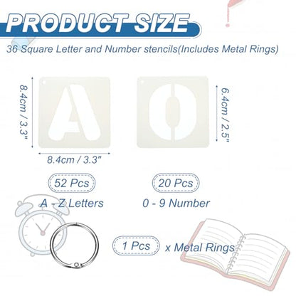 PATIKIL 2 Set 2.5" Letter Number Stencils, 36Pcs Square Reusable Letter and Number Stencil Templates for Painting on Wall Wood Fabric Signage, Uppercase Letter Style - size: 2.5"