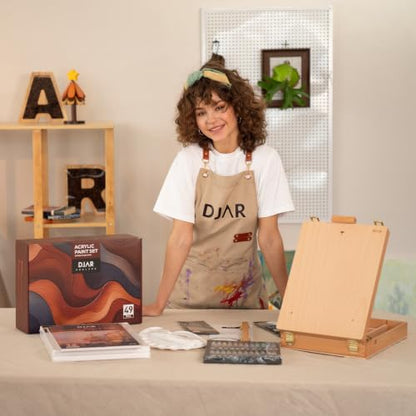 DJAR 49 Pcs Acrylic Paint Set with Tabletop Easel & Canvas, 24 Colors | Complete Art Supplies Kit with Canvas Panels, Brushes and Painting Pads, Painting Set for Kids, Beginners, Adults and artists - style: Tabletop Easel Set