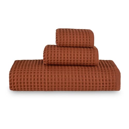 sea me at home Waffle Bath Sheet Set, 100% Turkish Cotton, Includes 1 Bath Sheet, 1 Hand Towel, 2 Face Towels - color: Terra, size: Bath Sheet Set (4 Pieces)