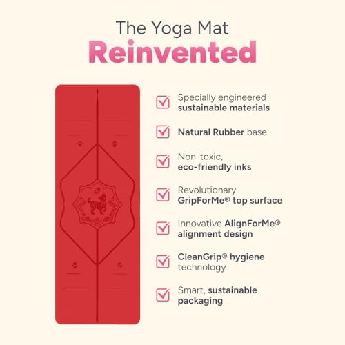 Liforme Zodiac Yoga Mat - Patented Alignment Design, Advanced Non-Slip Grip - color: Dog Red