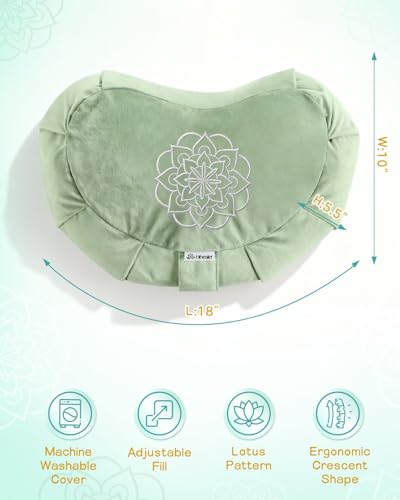 Hihealer Premium Crescent Meditation Cushion, Buckwheat Yoga Bolster Pillow - color: Green