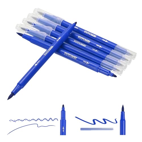PATIKIL Dual Brush Markers, Ocean Blue Fine and Brush Tip Pen Artist Colored Marker Set Supplies for Adult Coloring Books Lettering Journaling Calligraphy Drawing Doodling, 6 Pcs - color: Ocean Blue