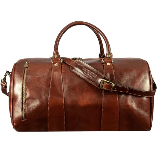 Time Resistance Leather Duffel Bag - Large Weekend Gym Travel Bag (Brown) - color: Dark Brown