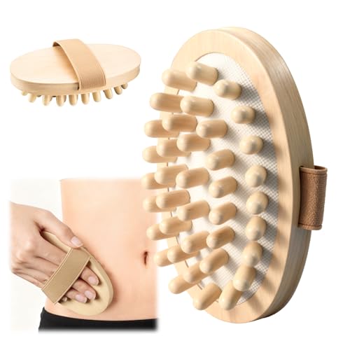2 Pcs Meridian Brush, Wood Therapy Massage Tools with Essential Oil | Handheld Natural Meridian Massage Brush for Belly Fat Cellulite Massage Tool for Legs Arms Back Office Workers Stress Relieve - color: Beige