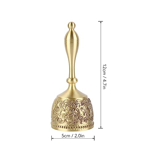 Solid Brass Hand Call Bell 4.7 Inch – Loud Dinner Bell with Elegant Carved Design & Curved Handle for Classroom, Church, School, Wedding, and Meditation