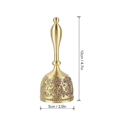 Solid Brass Hand Call Bell 4.7 Inch – Loud Dinner Bell with Elegant Carved Design & Curved Handle for Classroom, Church, School, Wedding, and Meditation