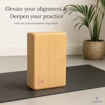 Yogikuti 대나무 요가 블록 | Iyengar 요가, 필라테스 및 스트레칭을 위한 프리미엄 천연 나무 서포트 블록 | 친환경, 미끄럼 방지, 가볍고 내구성이 뛰어난 요가 소품 균형, 유연성 및 정렬을 위한