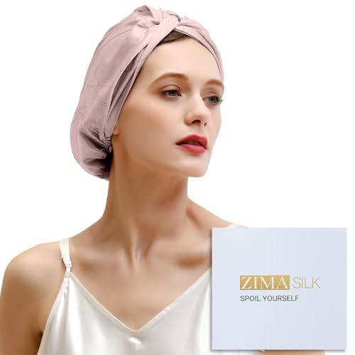 ZIMASILK 22 Momme 100% Pure Silk Bonnet for Sleeping, Pink-Fruit Line Art - color: Pink - Fruit Line Art