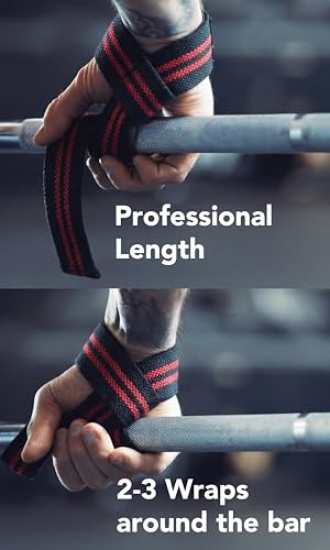 Fitgriff® Lifting Wrist Straps for Weightlifting, Gym, Deadlift, Workout (Made of Premium Cotton & Padded) - Men & Women - color: Black/Red, size: Standard (above 6.3' Wrist)