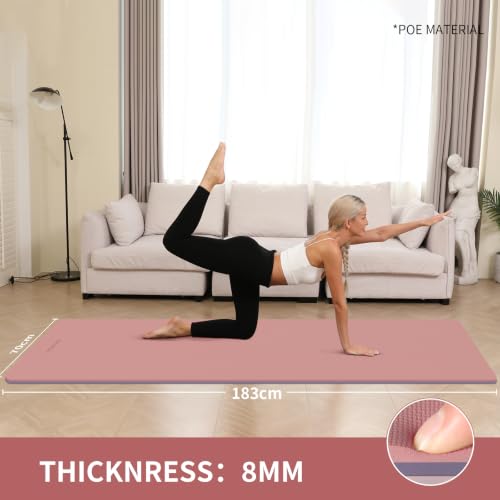 8mm Thick Yoga Mat Non Slip for Women Men | 72"x28" mat for gym, pilates, studio. POE, reversible, non-slip, tear-proof, odorless, easy-clean, strap. - color: Dark Powder+Dark silve