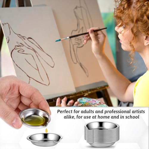 12 Small Round Paint Trays Painting Color Palette Paint Mixing Cups, 2-inch Makeup Palette Stainless Steel with Mouth Mini Metal Watercolor Palette for Modeling Mixing of Various Pigments