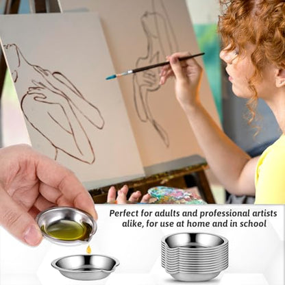 12 Small Round Paint Trays Painting Color Palette Paint Mixing Cups, 2-inch Makeup Palette Stainless Steel with Mouth Mini Metal Watercolor Palette for Modeling Mixing of Various Pigments
