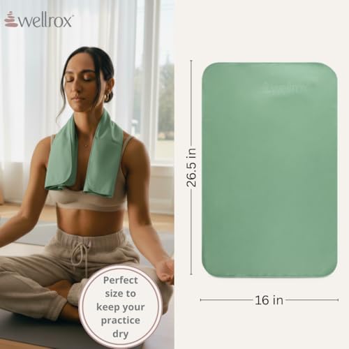 Wellrox Microfiber Yoga Hand Towel – Super Soft, Quick-Dry, Non Slip Yoga Towel for Hot Pilates, Gym & Workouts (26.5" x 16", Green) - color: Green