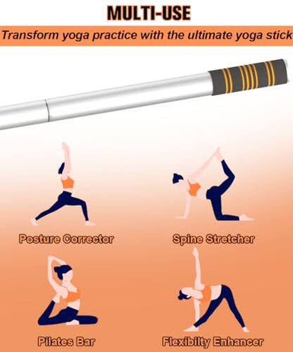 Queension 5ft Yoga Stick Adjustable Stretching Bar for Mobility & Balance | Heavy-Duty Steel Multi-Functional Fitness Pole with 4 Steel Rods & Comfort Foam Grips - color: White