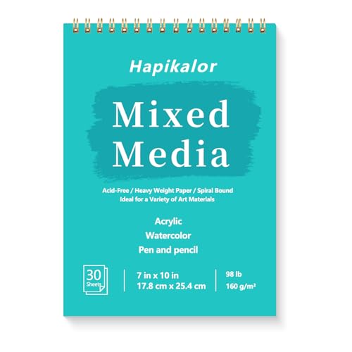 Mixed Media Sketchbook 7"x10" Multimedia Sketchbook, 30 Sheets Sketch Book | Top Spiral Bound Sketch Book, 98lb/160gsm Mixed Media Paper, Watercolor Paper Sketch Pads for Drawing, Painting, Art Supplies - size: 7" x 10"