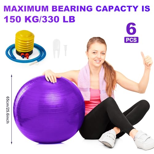 Jexine 6 Pcs Yoga Ball Exercise Ball - color: Purple, size: 25.59 Inch