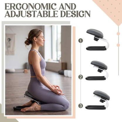 SiliFine Meditation Bench with Carrying Bag, 3 Level Adjustable Metal Meditation Stool, Non-Slip Prayer Kneeling Stool with Cushion, Ergonomic Prayer Chair for Meditations Yoga(Gray) - color: Grey
