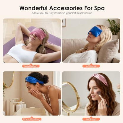 Akakios Lavender Heated Eye Mask with Satin Headband, Yoga Pillow, 2 Pack | Microwave Eye Pillow for Meditation, Weighted Sleep Mask for Relaxing, Gift for Women, Blue&Pink