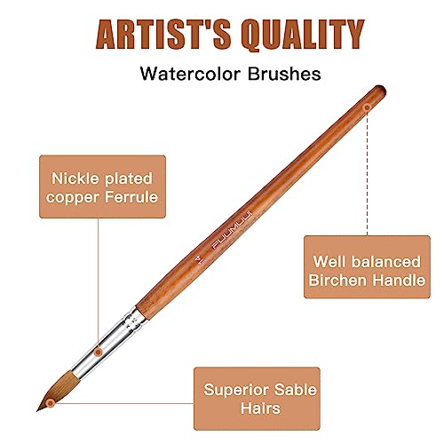 Sable Watercolor Brushes Professional, Fuumuui 8Pcs Sable Brush Set Variety Shapes with Flat, Round Pointed, Liner, Cat's Tongue Oval Wash Perfect for Watercolor Acrylic Gouache Inks Painting - color: Tan