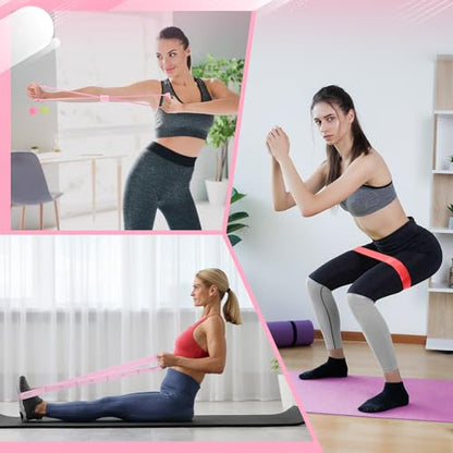 Halloscume 24 Pcs Pilates Kit, Home Pilate Equipment for Women, Pilates Ring and Ball Set with Stretching Strap, Water Bottle, Magic Circle, Yoga Ring, Gym Bag, Resistance Band, Anti Slip Sock - color: Pink