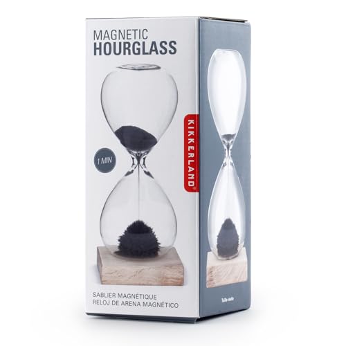 Kikkerland Magnetic Hourglass Timer – Elegant, Relaxing Decor for Home & Office – 1 Minute Timekeeper with Hidden Magnet & Wooden Base