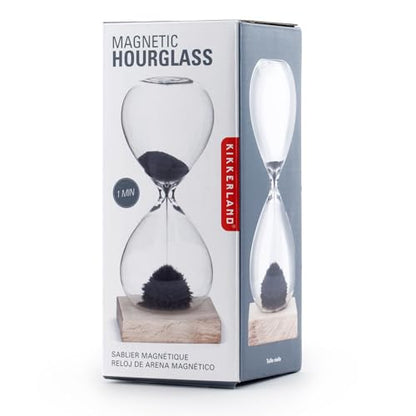 Kikkerland Magnetic Hourglass Timer – Elegant, Relaxing Decor for Home & Office – 1 Minute Timekeeper with Hidden Magnet & Wooden Base