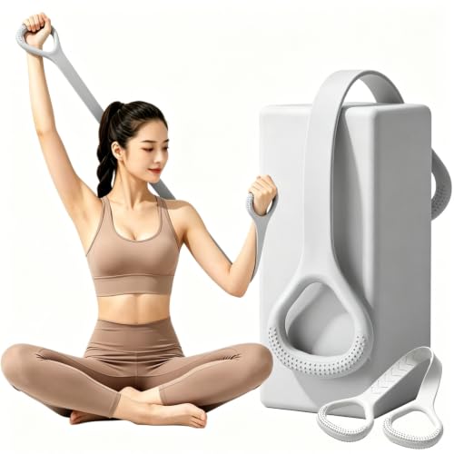 Cur8trend Figure 8 Resistance Bands with Handles for Arms Back Shoulders, 20LB Silicone Exercise Bands for Full Body Workout Yoga Stretching Posture Correction Women Men (Gray)