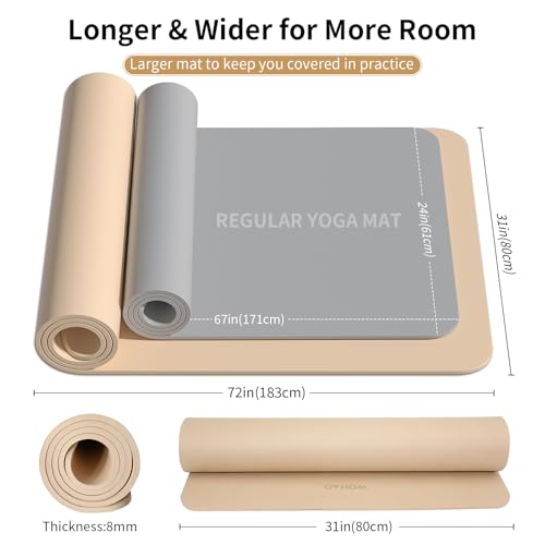 Extra Wide & Thick 8mm Yoga Mat, 72"x31.5" | Large Non Slip Exercise Mat, Premium POE Material, Superior Cushioning & Stability, With Strap for Home Gym, Pilates - color: Milk Coffee