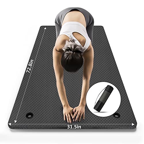 LFS Yoga Mat 72.8" x 31.5" x 2/5 inch Thick With Strap and Bag, Extra Wide - color: Black
