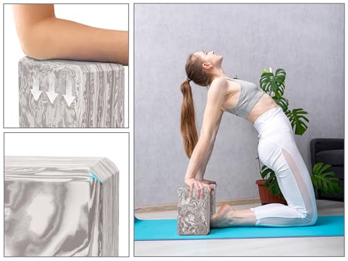 EXERZ Yoga Blocks 2 pack, Gym Blocks, Exercise Workout Fitness Bricks, Pilates Stretch Handstand Non-Slip - color: Marble Black