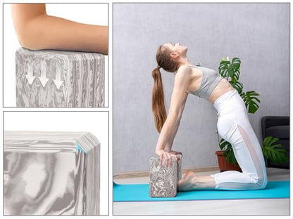 EXERZ Yoga Blocks 2 pack, Gym Blocks, Exercise Workout Fitness Bricks, Pilates Stretch Handstand Non-Slip - color: Marble Black