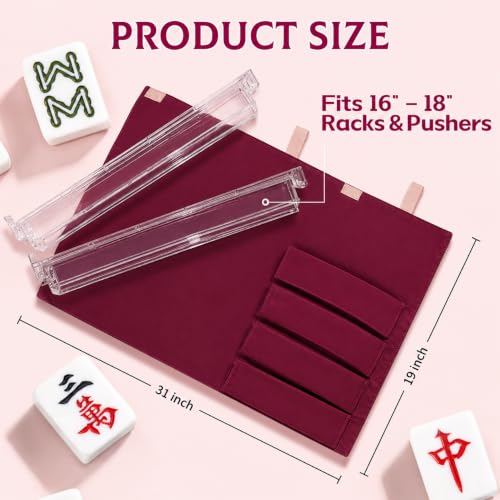 American Mahjong Rack Storage Bag – Roll-Up Canvas Carrier Fits 4 Racks & Pushers – Portable Protective Sleeve Organizer for Travel & Club – Mah Jongg Accessories Gift (Bag Only) (Claret) - color: Claret