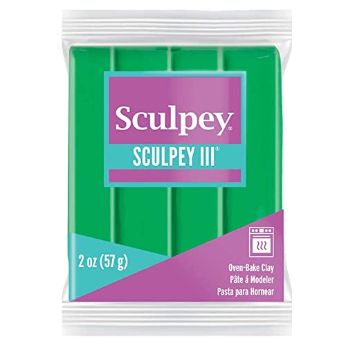 Sculpey III® Polymer Oven-Bake Clay, Emerald Green, Non Toxic, 2 oz. bar, Great for modeling, sculpting, holiday, DIY, mixed media and school projects.Perfect for kids & beginners! | Polymer Clay, Perfect for Jewelry, Home Decor, and General Crafting - si