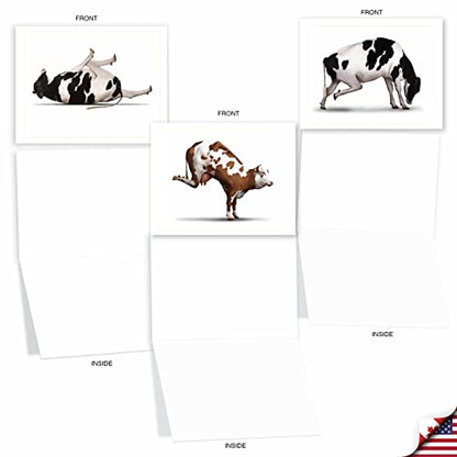 The Best Card Company - 10 Blank Yoga Note Cards (4x 5.12 Inch) - Boxed Notecards with Envelopes, Cute Animal Cards, Zen Assortment - Bovine Nirvana M6545OCB - style: Bovine Nirvana