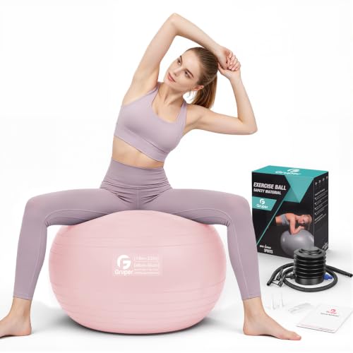 Gruper Exercise Ball, Extra Thick Yoga Ball for Working Out, Yoga & Pregnancy, 4 Sizes Anti-Burst Balance Ball with Foot Pump for Pilates, Physical Therapy & Fitness - color: pink, size: M(22IN/55cm)