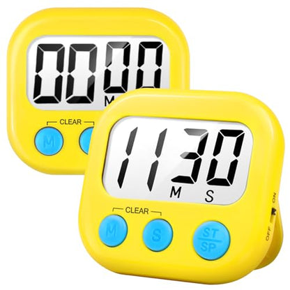 AOUCE Digital Kitchen Timers for Cooking, Timer for Kids 2 Pack Yellow - color: Yellow