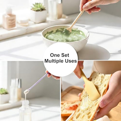 5Pcs Silicone Spatula Set, Long Dual-end Silicone Spatula with Stirring Spoon, Thin Beauty Makeup Spatulas, Multi-Size Spatulas for Kitchen, Baking, Crafts, and Narrow Bottles