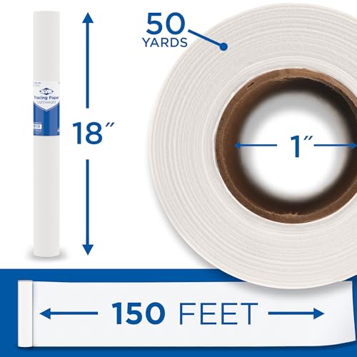 ALVIN 55W-I Lightweight Tracing Paper Roll, White, Suitable with Ink, Charcoal, Felt Tip Pen, for Sketching or Detailing - 18 Inches, 50 Yards, 1-inch Core - color: White - 50 Yards, size: 18"