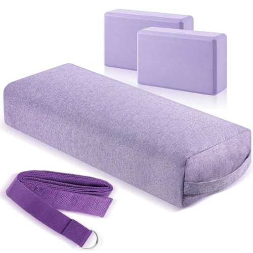 4 Pcs Yoga Bolster Pillows Blocks with Strap Set Comfortable Meditation Pillow with Carry Handle for Restorative Non Slip Reusable Yoga Blocks for Balance, Pilates, Washable Cover - color: Violet