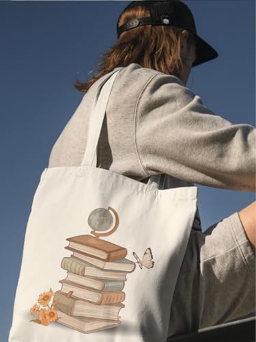 Aesthetic Canvas Tote Bag for Women with Inner Pocket - color: Book Reader