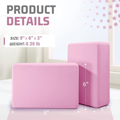 biguphate 2 Pack Yoga Blocks, 3"x6"x9" Rounded Edges Non-Slip, Yoha Bricks | Supportive Latex Free, Lightweight Ideal Pilates Block for Pilates Meditation Balance Stretching Deep Poses - color: Light Pink