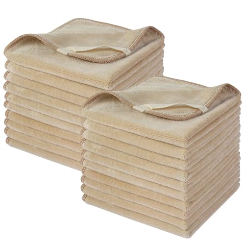 SINLAND Microfiber Facial Cloths Fast Drying Washcloth 12inch x 12inch Absorbent Face Wash Cloth Soft Makeup Remover Cloths - color: Cream, size: 1 Count (Pack of 20)