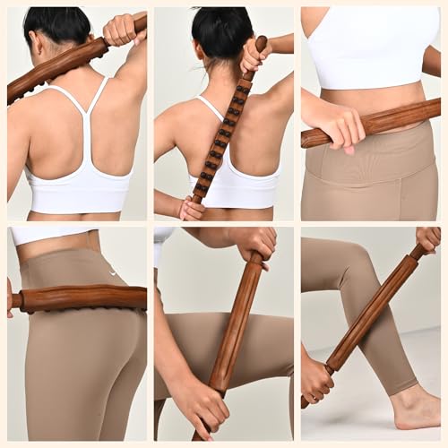 Guasha 목재 마사지 스틱, 목재 테라피 마사지 도구, 더블 로우 비즈 20개