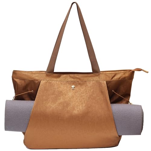 ESVAN Yoga Tote Bag for Women Shoulder Bags Drawstring for Office Workout Travel Carryall Pilates Gym and Beach - color: Nylon Golden