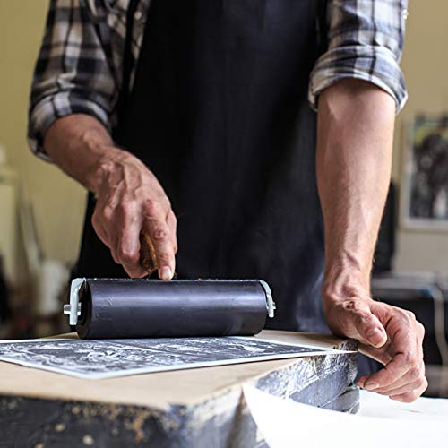 Benvo Rubber Brayer 4 inch Rubber Roller for Printmaking, Painting, Applying Glue, Wallpaper, Block Stamping Anti Skid Construction Tools with Hard Rubber Drum(Black, Classic Version)