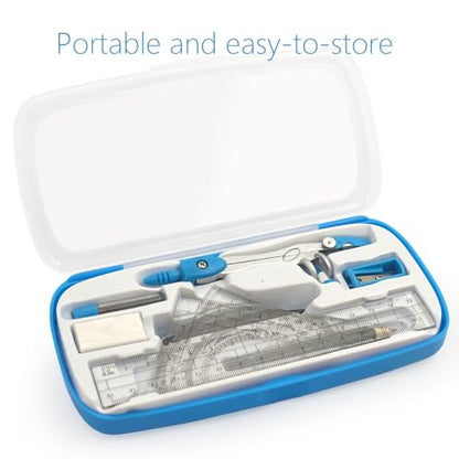 Akuoly Drafting Compass Kit School Supply Set Featuring Geometry Compass, Protractor, Set Squares, and Ruler – for School Grade Boy snd Girl with Every Piece Compact in Carrying Case, Classic Blue