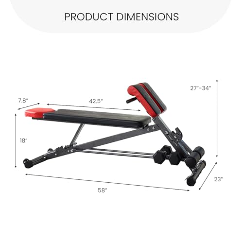 Finer Form Multi-Functional Adjustable Weight Bench and Roman Chair | 8 Back Extension Levels, Chest Press, Sit Ups, Flat Decline Settings, Sturdy Steel Frame, Thick Pad, Workout Chart Included