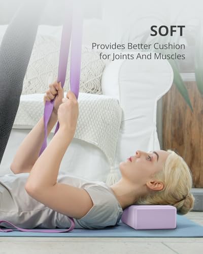 Trideer Yoga Blocks 2 Pack, Soft Non-Slip Foam Blocks with Beveled Edges for Alignment and Stretching in Yoga, Pilates, and Dance - Supportive, Lightweight, Odor Resistant, Latex-Free - color: Lavender-2 Pack