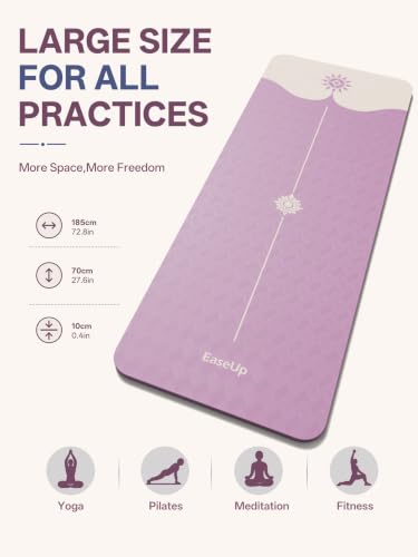 EaseUp Yoga Mat 73"x28"x0.4",10mm thick,Non Slip for Workout, Pilates - color: Purple