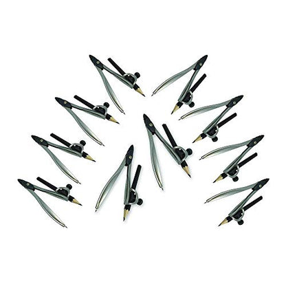 hand2mind Student Math Geometry Compass, Silver, Precision Tool for Geometry, Math, Drafting (Pack of 10)